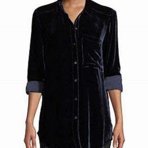 Eileen Fisher Black Velvet Classic Collar Long Shirt Size XXS MSRP$278